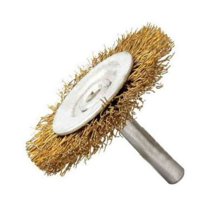 ABWBCIR75 Abracs 75mm x 6mm Spindle Mounted Crimped Circular Wire Brush. Brass Dipped Steel.