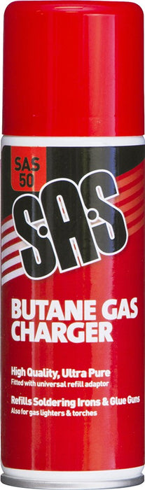 SAS50 Butane Gas Charger Aerosol 200ml. Pack of 6.